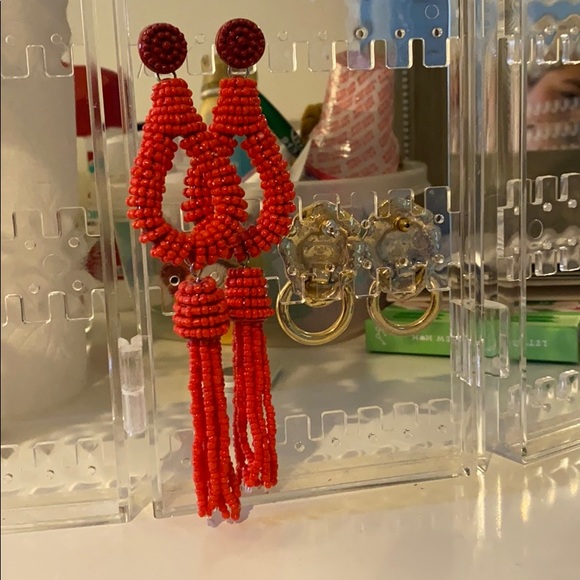 Anthropologie Red/coral beaded tear drop earrings